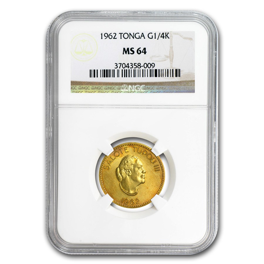 Buy 1962 Tonga Gold 1/4 Koula Queen Salote MS-64 NGC | APMEX