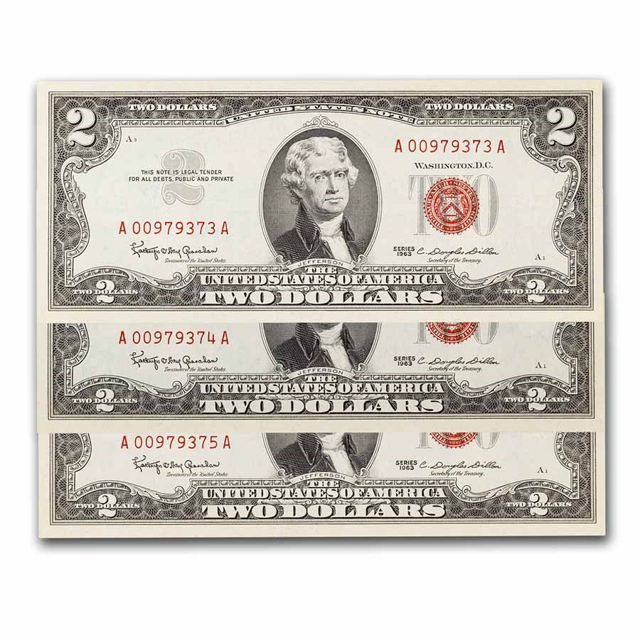 Buy 1963 $2.00 U.S. Note Red Seal CCU (Fr#1513) 3 Consecutive | APMEX