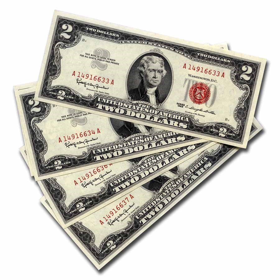 1963 $2.00 U.S. Note Red Seal CCU (Fr#1513) 5 Consecutive