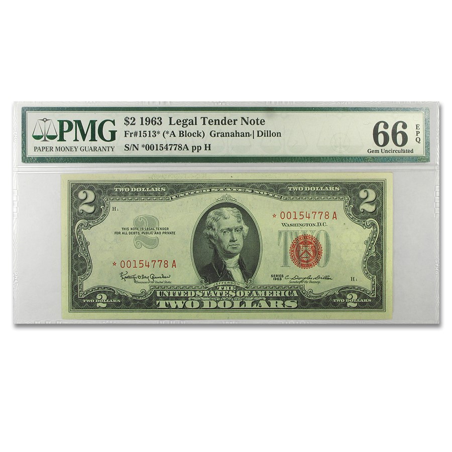 1963* $2.00 U.S. Note Red Seal CU-66 EPQ PMG (Fr#1513) Star Note