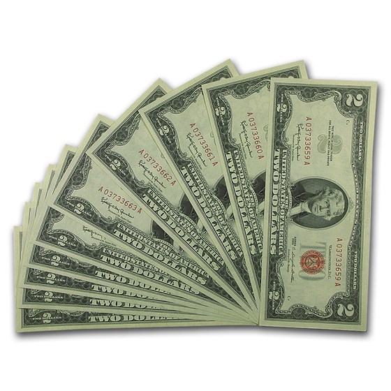 1963 $2.00 U.S. Notes Red Seal CU (10 Consec Serial Numbers) 1963 $2.00 U.S. Notes Red Seal CU (10 Consec Serial Numbers)
