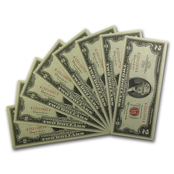 1963 $2.00 U.S. Notes Red Seal CU (8 Notes) 1963 $2.00 U.S. Notes Red Seal CU (8 Notes)