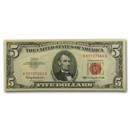 1963 $5.00 U.S. Note Red Seal AU (Fr#1536)