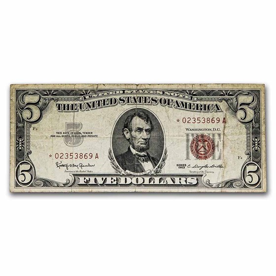 1963* $5.00 U.S. Note Red Seal Cull (Fr#1536*) Star Note 1963* $5.00 U.S. Note Red Seal Cull (Fr#1536*) Star Note
