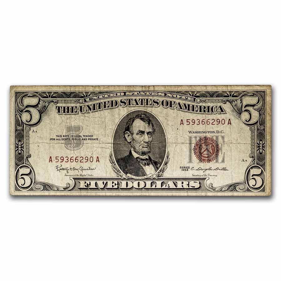 1963 $5.00 U.S. Note Red Seal VG/VF (Fr#1536)