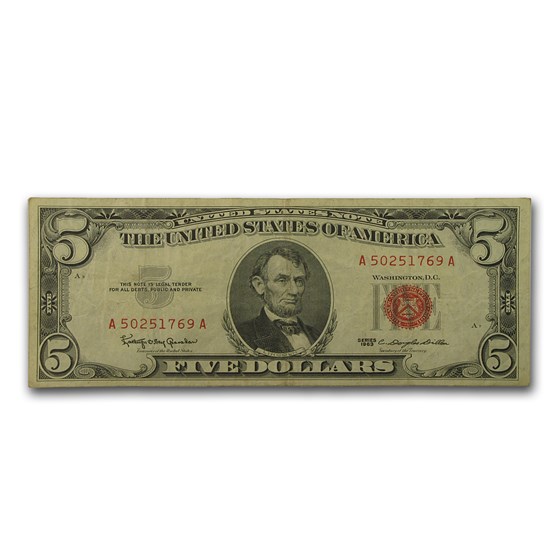 1963 $5.00 U.S. Note Red Seal VG/VF (Fr#1536) 1963 $5.00 U.S. Note Red Seal VG/VF (Fr#1536)