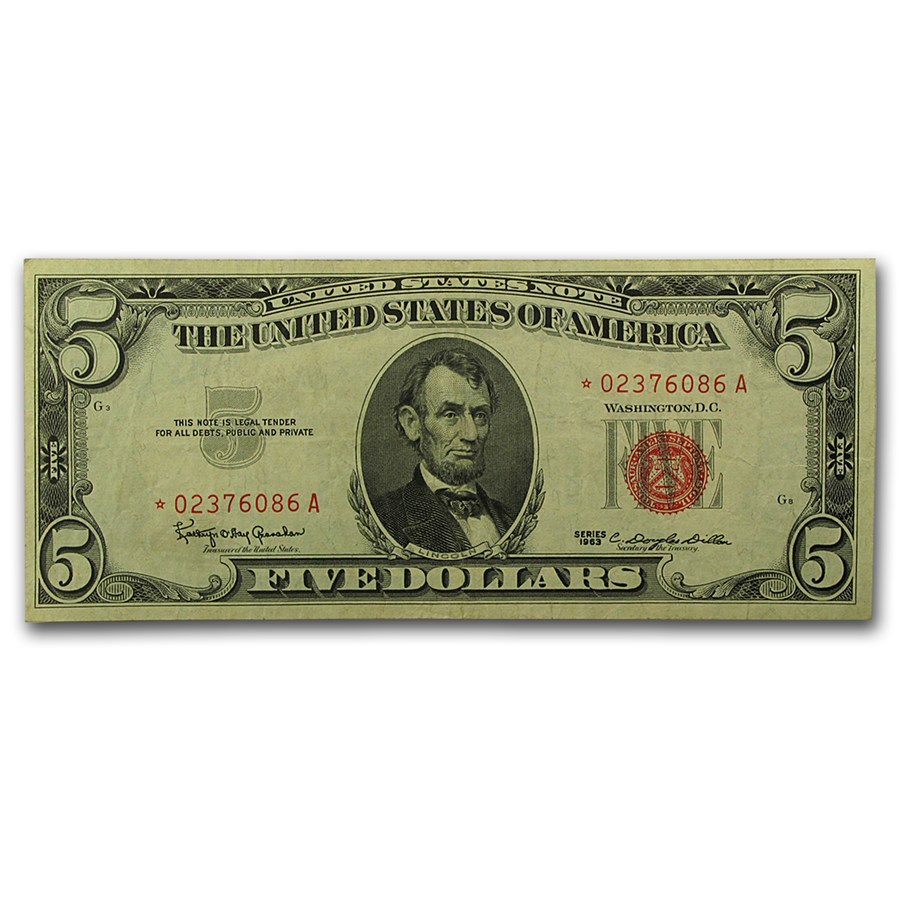 1963* $5.00 U.S. Note Red Seal XF (Fr#1536*) Star Note
