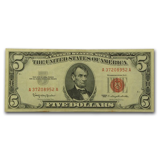1963 $5.00 U.S. Note Red Seal XF (Fr#1536)
