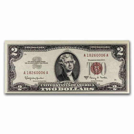1963-A $2.00 U.S. Notes Red Seal AU (Fr#1513) 1963-A $2.00 U.S. Notes Red Seal AU (Fr#1513)