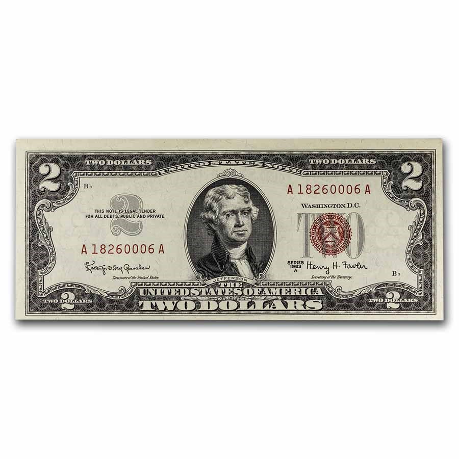 1963-A $2.00 U.S. Notes Red Seal AU (Fr#1513)