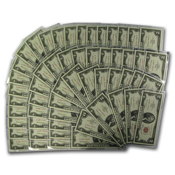 1963-A $2.00 U.S. Notes Red Seal CU (Fr#1514) 50 Consecutive 1963-A $2.00 U.S. Notes Red Seal CU (Fr#1514) 50 Consecutive