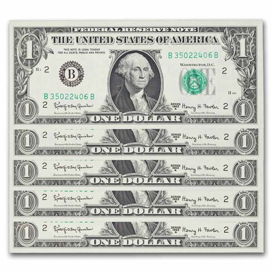1963-A (B-New York) $1.00 FRN CU (Fr#1901-B) 15 consecutive