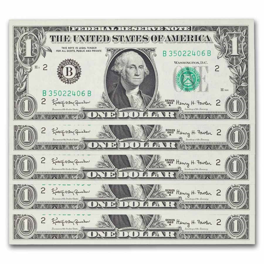 1963-A (B-New York) $1.00 FRN CU (Fr#1901-B) 15 consecutive