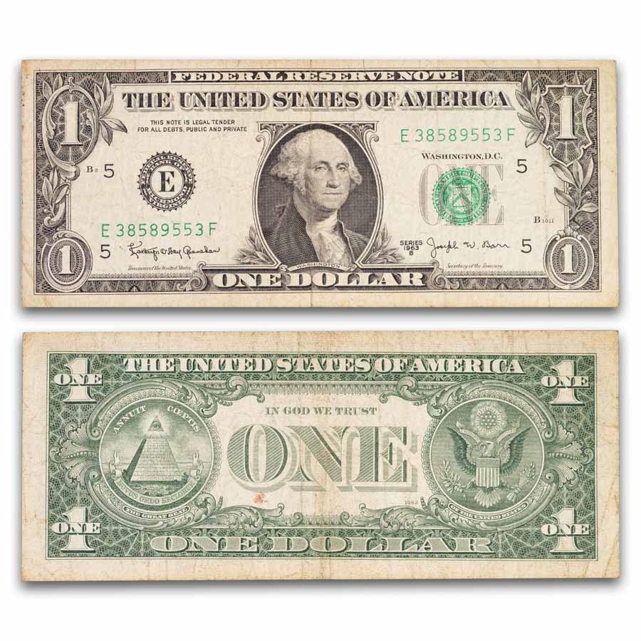 1963-B $1.00 FRN's Barr Notes Avg Circ (Fr#1902)