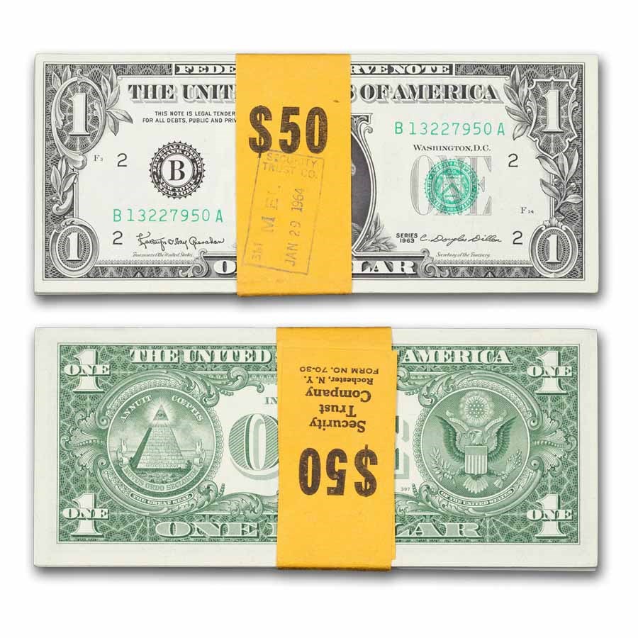1963 (B-New York) $1.00 FRN CU (Fr#1900-B) 50 Consec