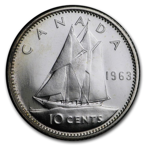 1963 Canada Silver 10 Cents Bluenose Sailboat BU/Prooflike 1963 Canada Silver 10 Cents Bluenose Sailboat BU/Prooflike