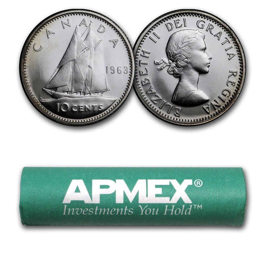1963 Canada Silver Dimes 50-Coin Roll BU