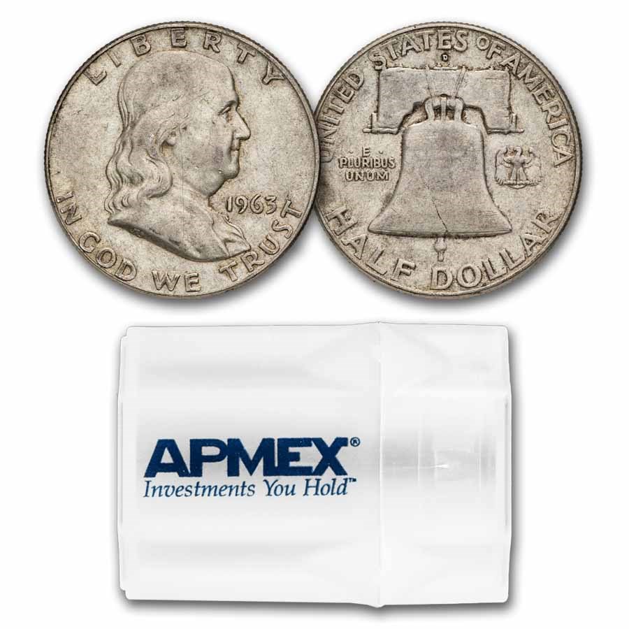 1963-D Franklin Half Dollar 20-Coin Roll Avg Circ