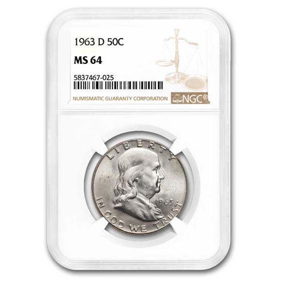 1963-D Franklin Half Dollar MS-64 NGC 1963-D Franklin Half Dollar MS-64 NGC