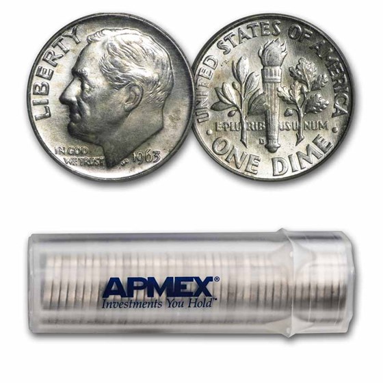 1963-D Roosevelt Dime 50-Coin Roll BU 1963-D Roosevelt Dime 50-Coin Roll BU