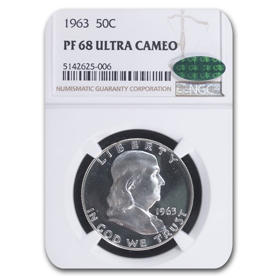 1963 Franklin Half Dollar PF-68 UCAM NGC CAC 1963 Franklin Half Dollar PF-68 UCAM NGC CAC