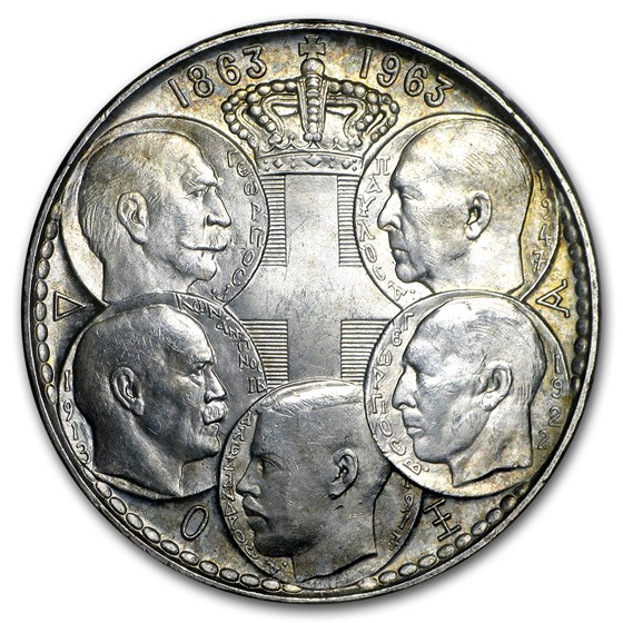 1963 Greece Silver 30 Drachmai Five Kings BU 1963 Greece Silver 30 Drachmai Five Kings BU