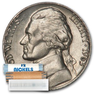 1963 Jefferson Nickel 40-Coin Roll BU 1963 Jefferson Nickel 40-Coin Roll BU