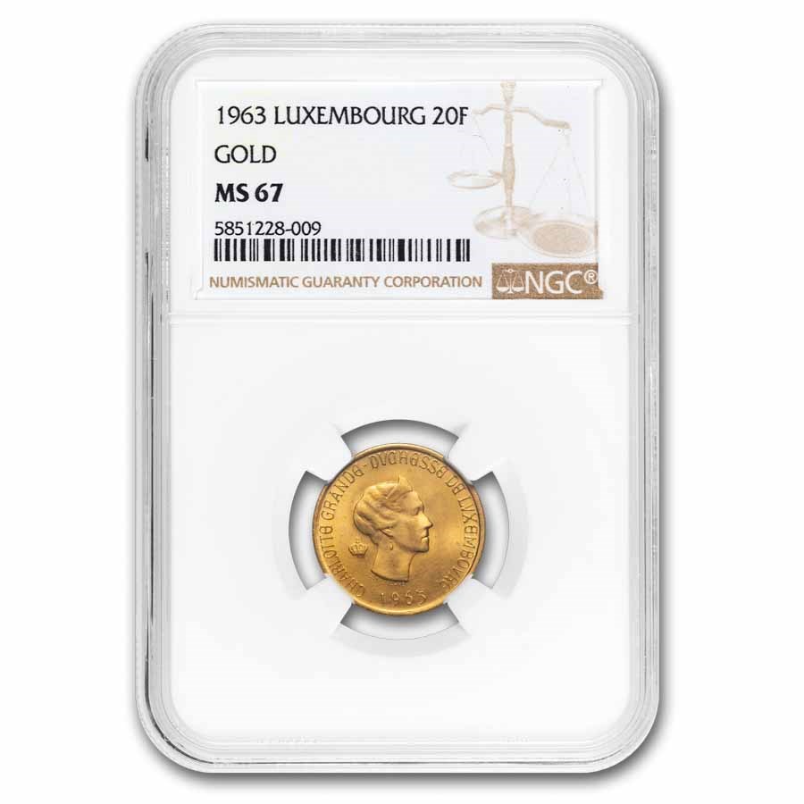 1963 Luxembourg Gold 20 Francs Coronation MS-67 NGC