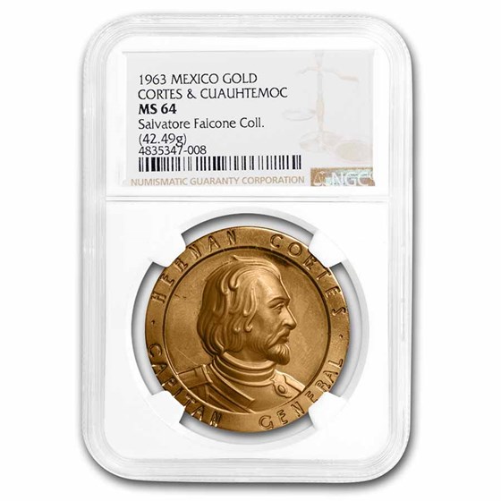 1963 Mexico Gold Medallic 50 Peso Cortez MS-64 NGC (Grove-P 77) 1963 Mexico Gold Medallic 50 Peso Cortez MS-64 NGC (Grove-P 77)