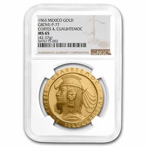Buy 1963 Mexico Gold Medallic 50 Peso Cortez MS-65 NGC (Grove-P 77) | APMEX