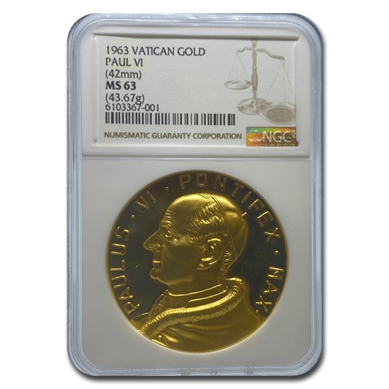 1963 Papal Vatican Gold Medal Pope Paul VI MS-63 NGC (42mm) 1963 Papal Vatican Gold Medal Pope Paul VI MS-63 NGC (42mm)