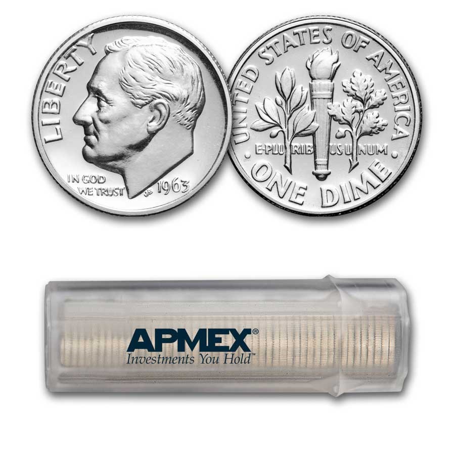 1963 Roosevelt Dime 50-Coin Roll Proof