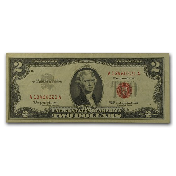 1963 thru 1963-A $2.00 U.S. Notes Red Seal VG/VF 1963 thru 1963-A $2.00 U.S. Notes Red Seal VG/VF