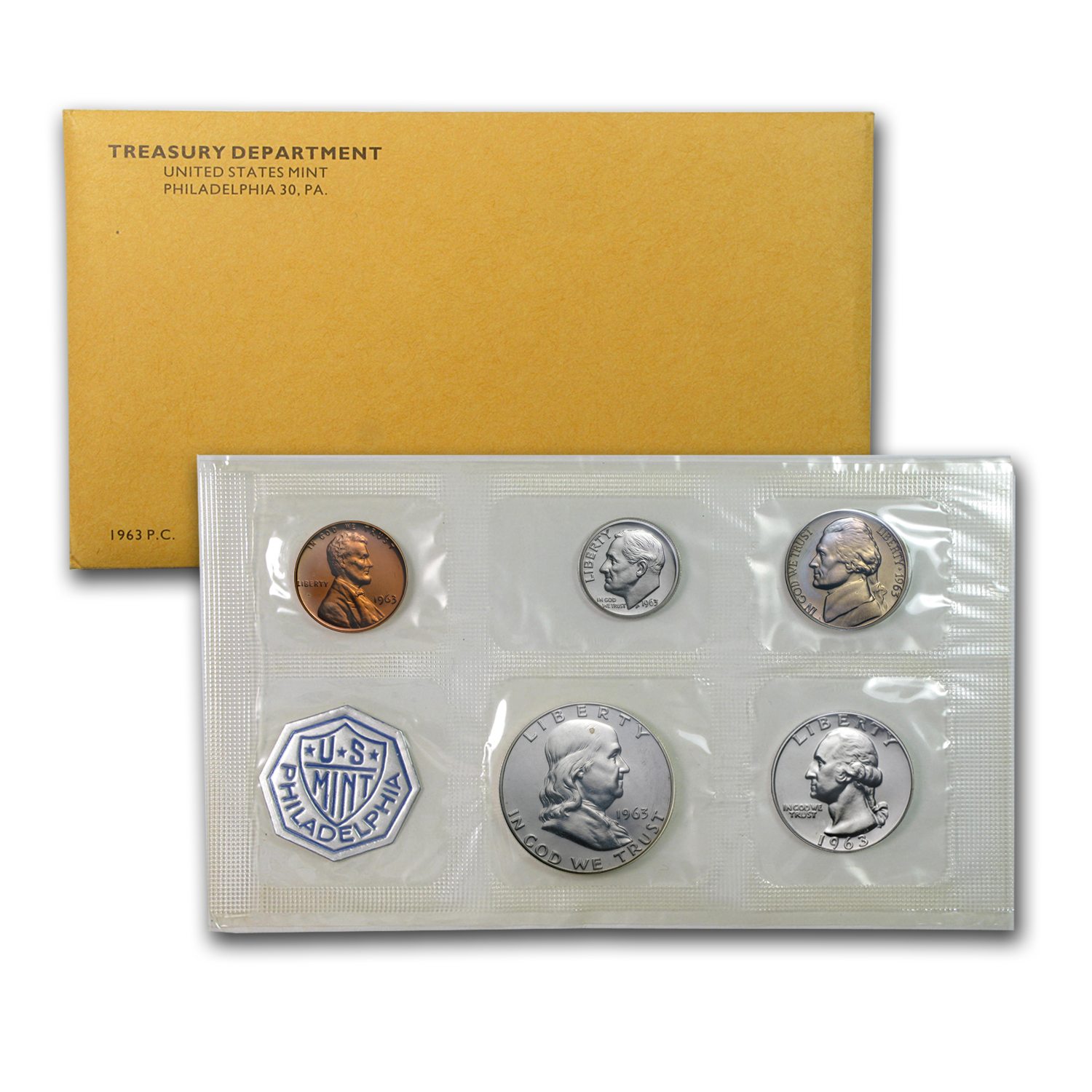 1963 UNITED STATES MINT PROOF SET RARE SEALED ENVELOPE 90% SILVER BIRTH YEAR 