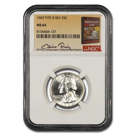1963 Washington Quarter MS-64 NGC (Type B Rev, Fivaz)