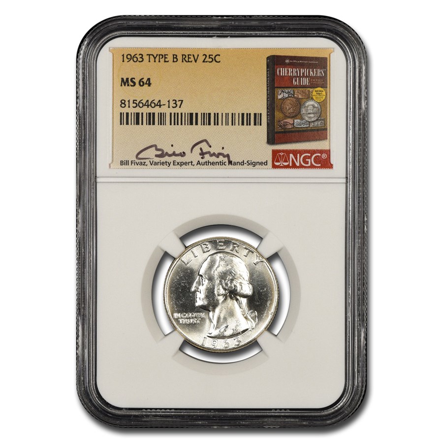 1963 Washington Quarter MS-64 NGC (Type B Rev, Fivaz)