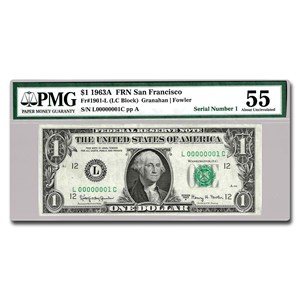 Buy 1963A (L-San Fran) $1 FRN AU-55 PMG (Fr#1901-L) Serial #1! | APMEX
