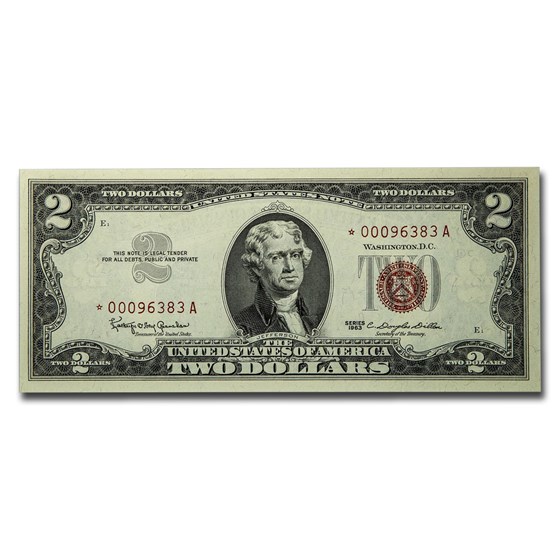 1963s* $2.00 U.S. Notes Red Seal CU (Star Note) 1963s* $2.00 U.S. Notes Red Seal CU (Star Note)