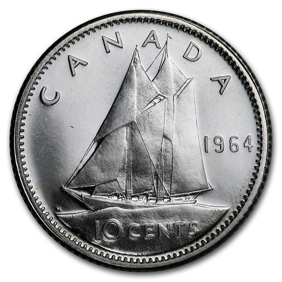 1964 Canada Silver 10 Cents Bluenose Sailboat BU/Prooflike