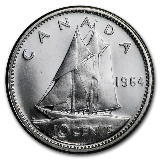 1964 Canada Silver 10 Cents Bluenose Sailboat BU/Prooflike 1964 Canada Silver 10 Cents Bluenose Sailboat BU/Prooflike