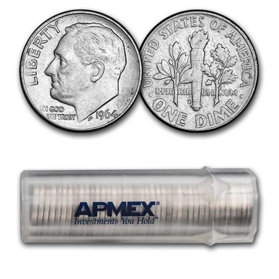 1964-D Roosevelt Dime 50-Coin Roll BU 1964-D Roosevelt Dime 50-Coin Roll BU