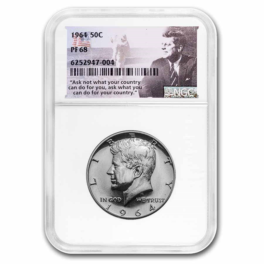 1964 Kennedy Half Dollar PF-68 NGC Apollo 11 Label