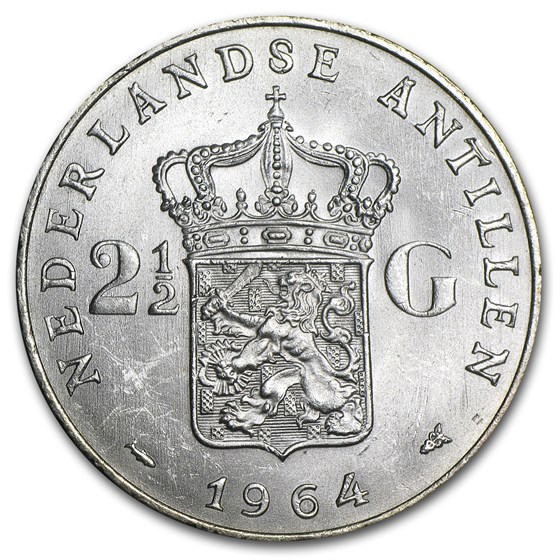 1964 Netherlands Antilles Silver 2 1/2 Gulden BU 1964 Netherlands Antilles Silver 2 1/2 Gulden BU