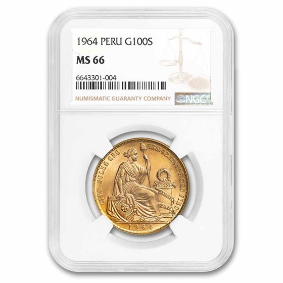 1964 Peru Gold 100 Soles MS-66 NGC 1964 Peru Gold 100 Soles MS-66 NGC