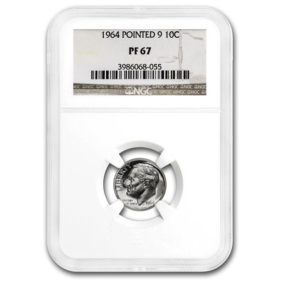 1964 Roosevelt Dime Pointed 9 PF-67 NGC 1964 Roosevelt Dime Pointed 9 PF-67 NGC
