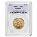 1965 Burundi Gold 50 Francs MS-66 PCGS