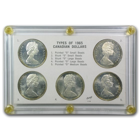 1965 Canada 5-Coin Silver Dollar Type Set BU/Prooflike 