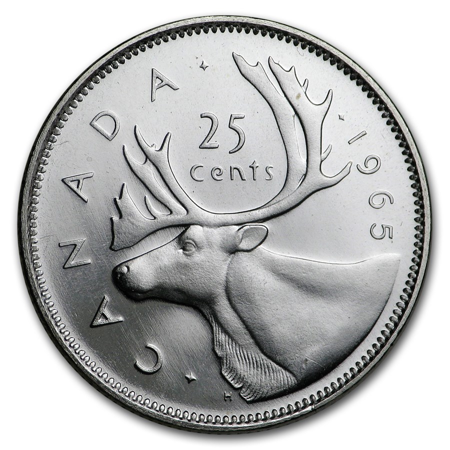 1965 Canada Silver 25 Cents BU/Prooflike