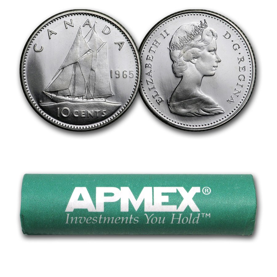 1965 Canada Silver Dimes 50-Coin Roll BU