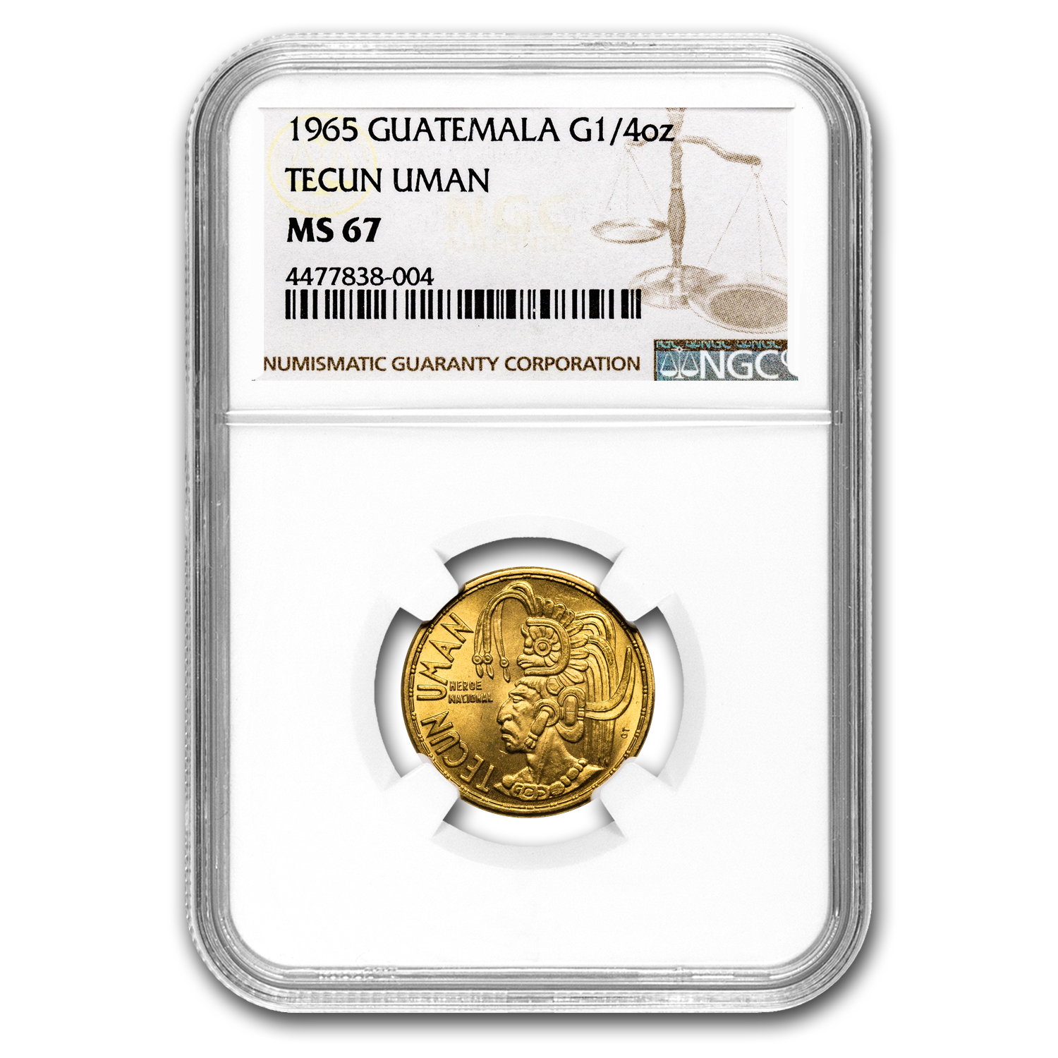 Buy 1965 Guatemala 1/4 oz Gold Tecun Uman MS-67 NGC | APMEX